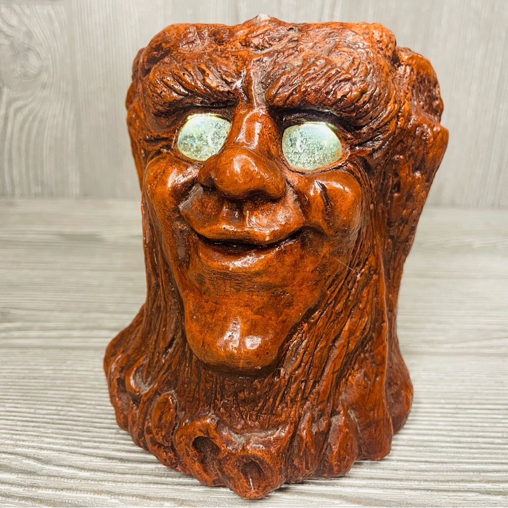Vintage Matchless Candle Holder Sculpted Clay Tree Face 1975 Jason Christoble